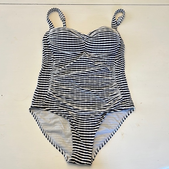 bond-eye Other - BOND EYE ONE PIECE SWIMSUIT Nip Tuck Shirred Maillot Stripe Size 10 NWT